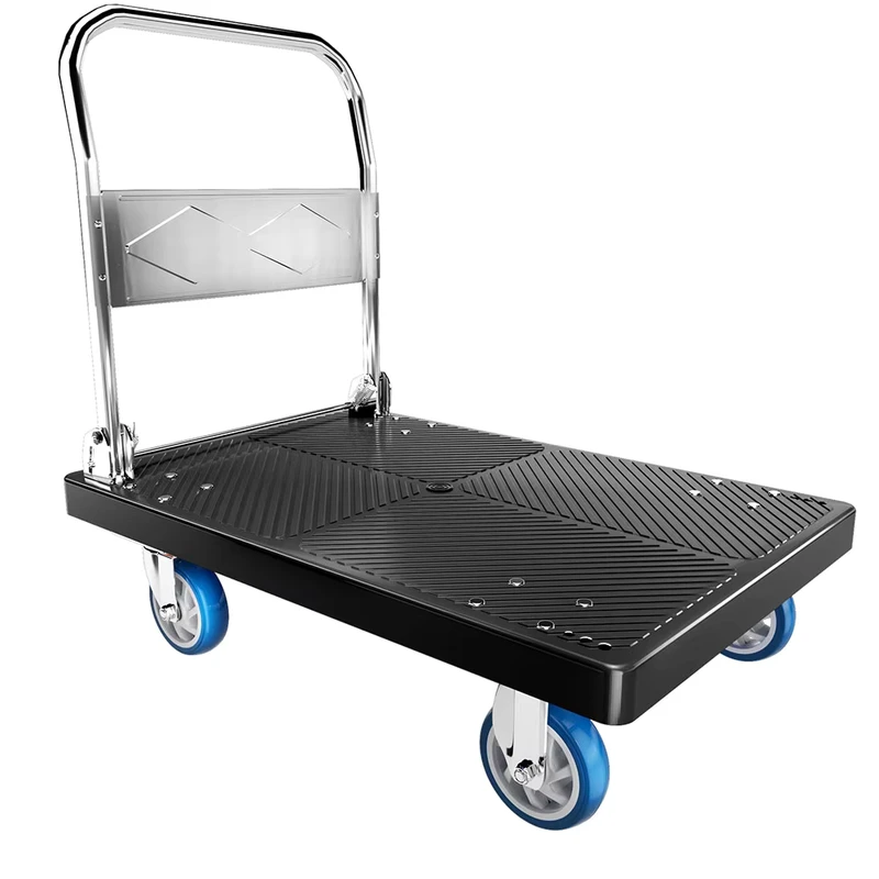 OEM Portable 250KG Capacity Four Wheel Pulley Flat Trolley Customizable OEM Folding Warehouse Nylon Trolley