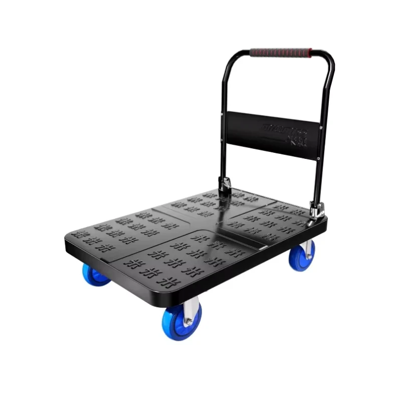 OEM Portable 250KG Capacity Four Wheel Pulley Flat Trolley Steel Folding Flat Trolley Four Wheel Pulley Small Pull Trolley