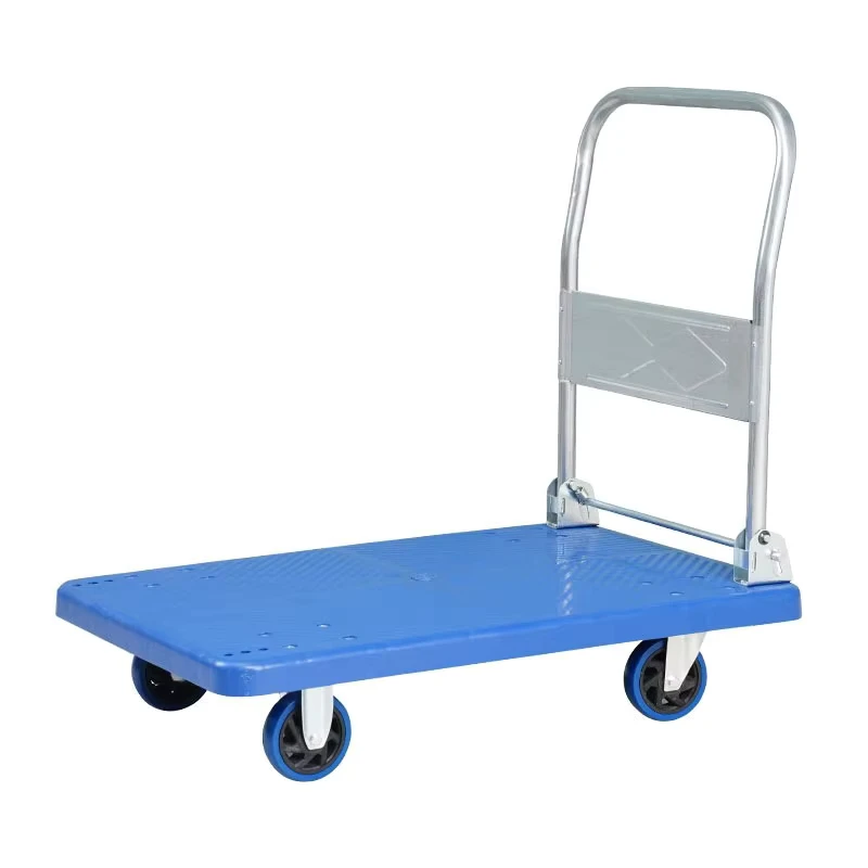 OEM Portable 250KG Capacity Four Wheel Pulley Flat Trolley Steel Plastic Folding Tool Trolley Platform Household Trolley