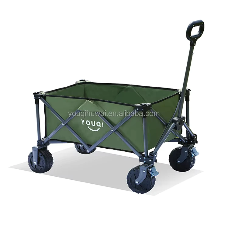 OEM Stainless Steel Camping Trolley Foldable Platform Four Wheel Outdoor Utility Beach Cart Stroller