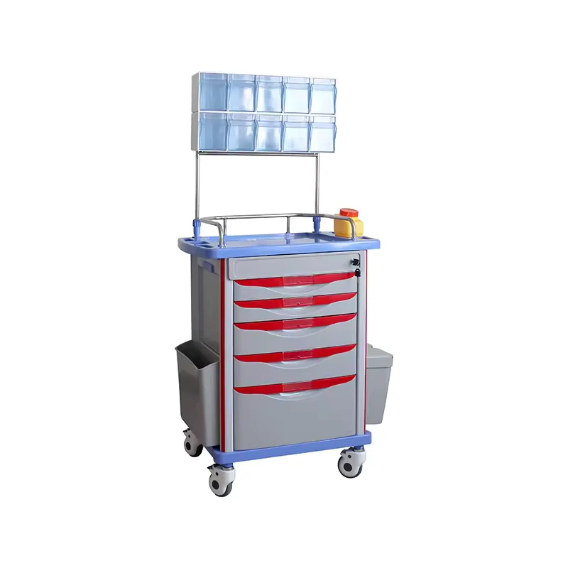 ORP 601AT20 CE ISO Certified ABS Medical Emergency Trolley Anesthesia Cart with 5 Drawers Central Lock for Hospital