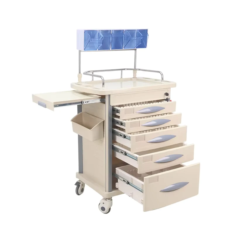 ORP AT75049 Emergency Hospital Treatment Trolley with Drawers and Trash Can Medication Crash Cart Plastic