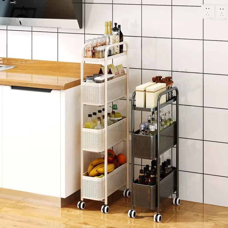Oem Household Kitchen Home 360 Degree Rotation Metal Utility Rolling Kitchen Storage Cart Trolley Rack With Drawers Wheels