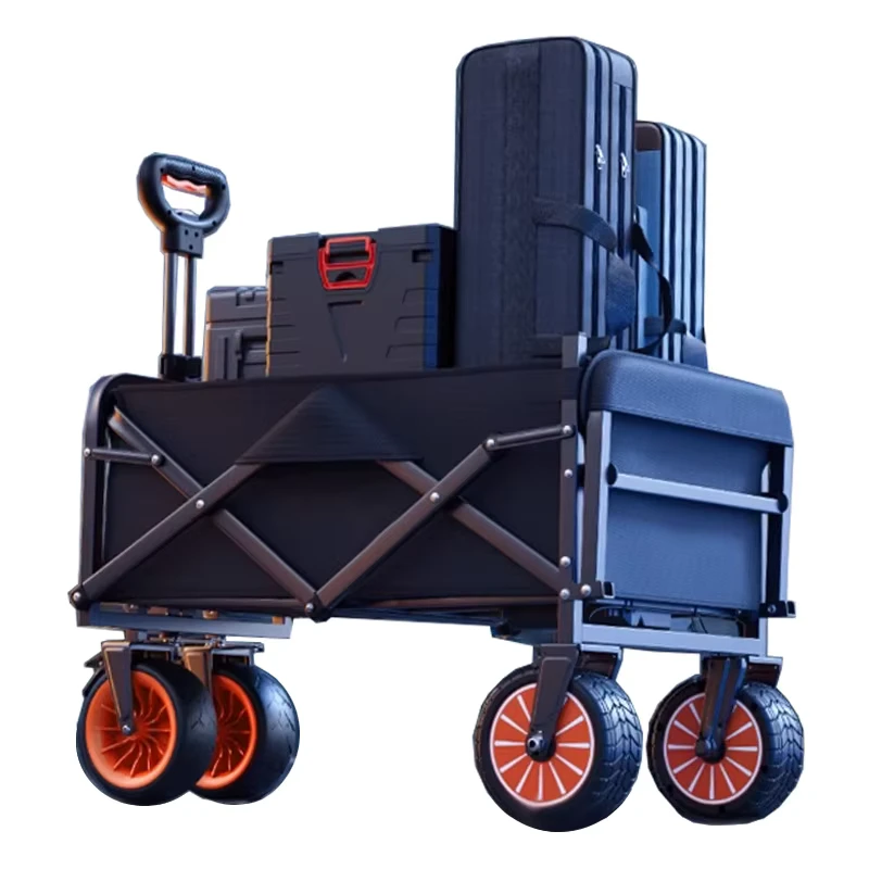 Oem Portable Aluminium Camping Cart Motorized Outdoor Garden Beach Trolley Foldable Fishing Wagon Hand Luggage For Tour