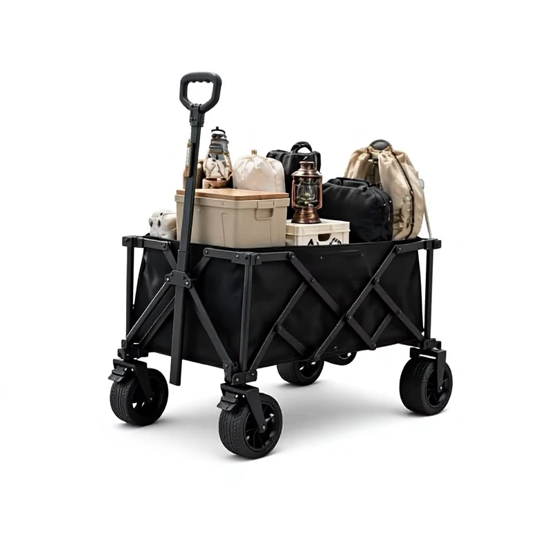 Off Road Folding Steel Camper Car with Swivel Wheel Large Capacity Outdoor Camp Cart Support OEM Customization