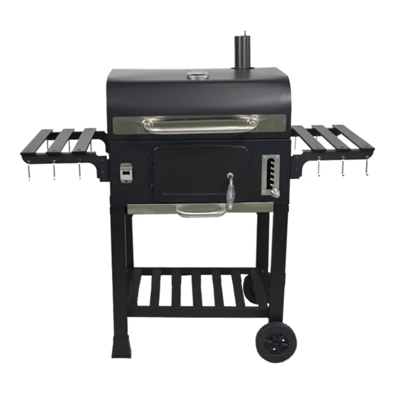 Offset Smoker Charcoal Grill Steel Modern Remote Control Trolley Easy Operation Outdoor BBQ for Patio Picnic Party
