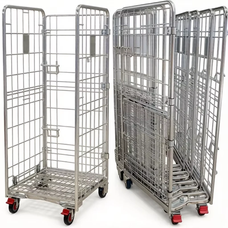 Order Picking 3 Sided Nestable Roll Cage for Logistics Center and Folding Roll Container for Retail Stock Replenishment
