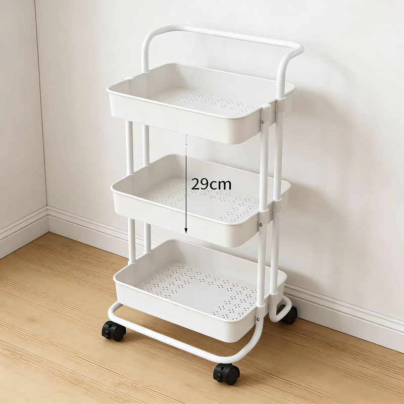 Organizer Utility Cart 3 Tier Storage Rack Plastic Baskets Metal Tubes Easy Installation Bathroom Living Room Storage Cart