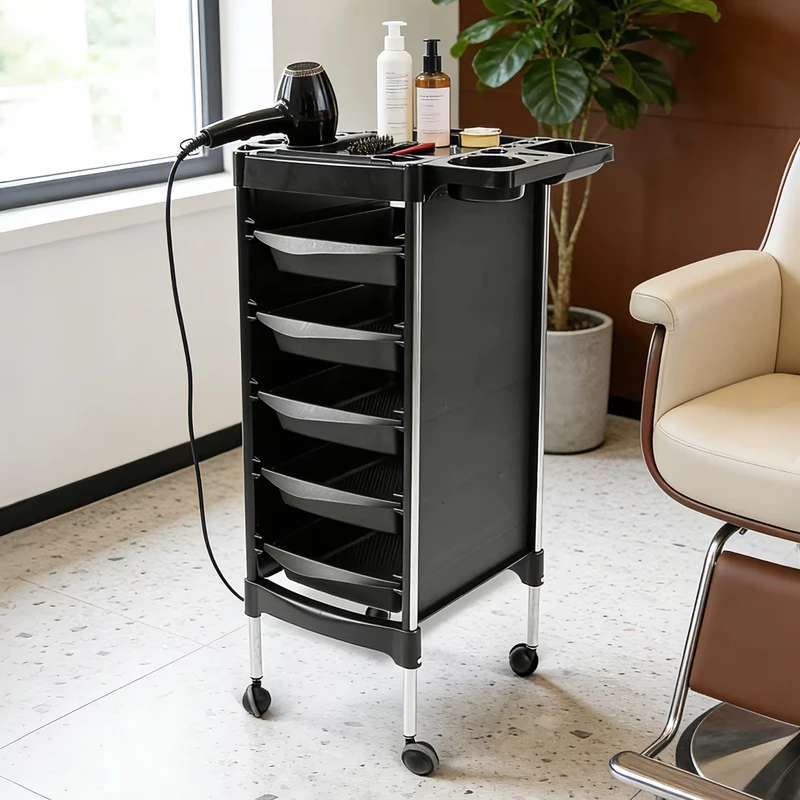 Original Equipment Manufacturer Hair Stylist Salon Cart Black PP Storage Barber Trolley