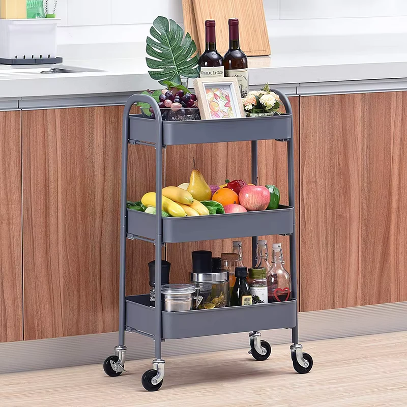 Original No Screw Household Supplies 3 Tier Utility Storage Trolley Rolling Organization Storage Holder Rack Cart