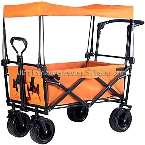 Outdoor 4 Wheel Foldable Heavy Duty Utility Wagon Cart Removable Canopy Adjustable Handle 80KG Load Capacity OEM ODM Shopping