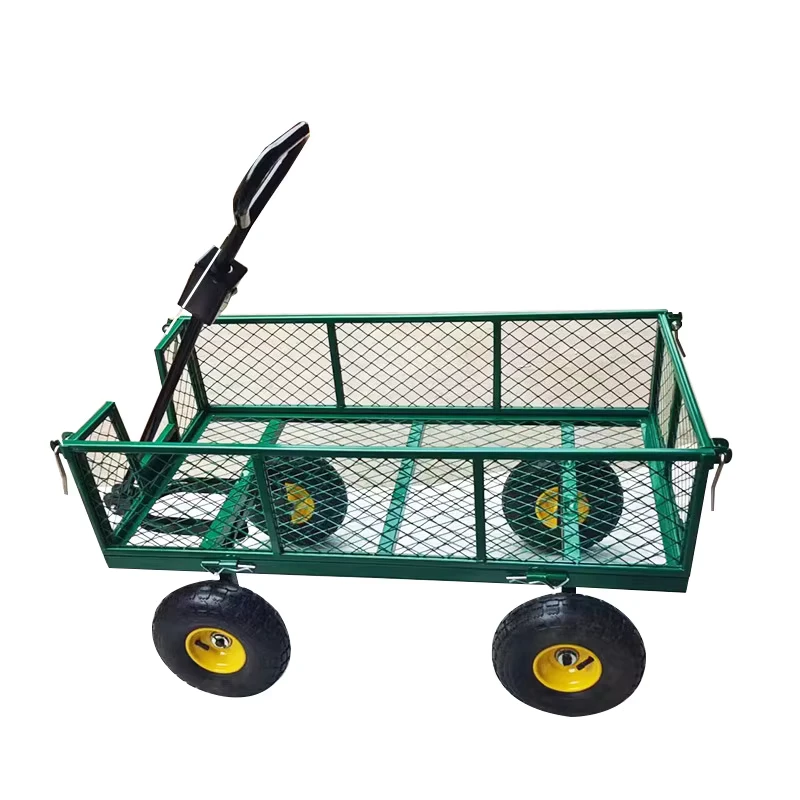 Outdoor 4 Wheeled Steel Utility Garden Cart Heavy Duty Mesh Trolley with Customized Options for Shopping & Tools