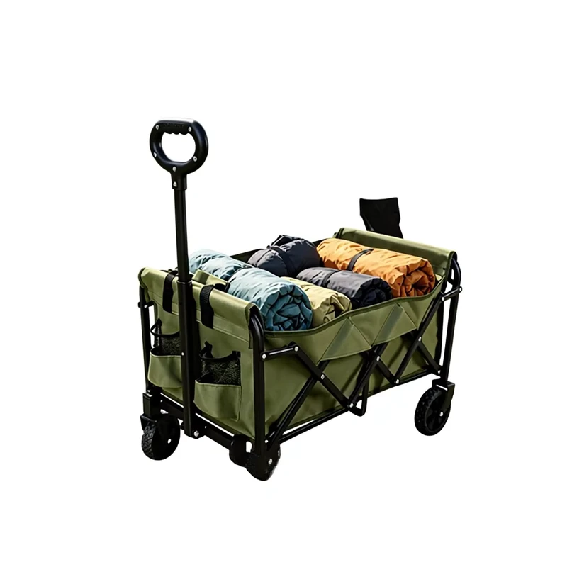 Outdoor 5Inch Cart Wagon Double Layer Oxford Cloth Iron Frame Lightweight Portable Foldable Four Wheel Waterproof Camping