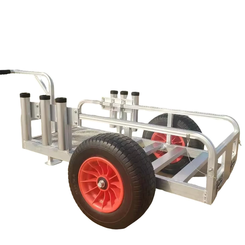 Outdoor Aluminium Trolley with 2 Balloon Wheel Tires Fishing Beach Cart Fishing Rod Cart
