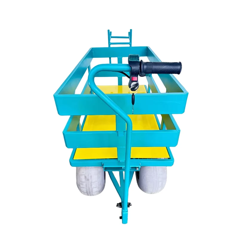 Outdoor Beach Cart with Big Balloon Wheels Heavy Duty Electric 4 Wheels Mesh Platform Cargo Beach Cart Trolley