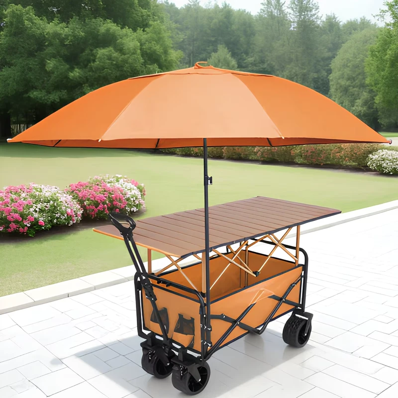 Outdoor Beach Wagon Set Folding Chair Bring Umbrella Camping Cart With Table Telescopic Handle Trolley