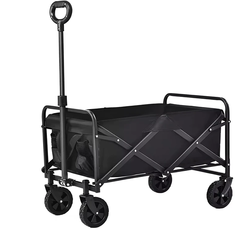 Outdoor Black Stainless Steel Foldable Utility Wagon Cart Four Wheel Collapsible Heavy Duty Portable Enclosed Storage