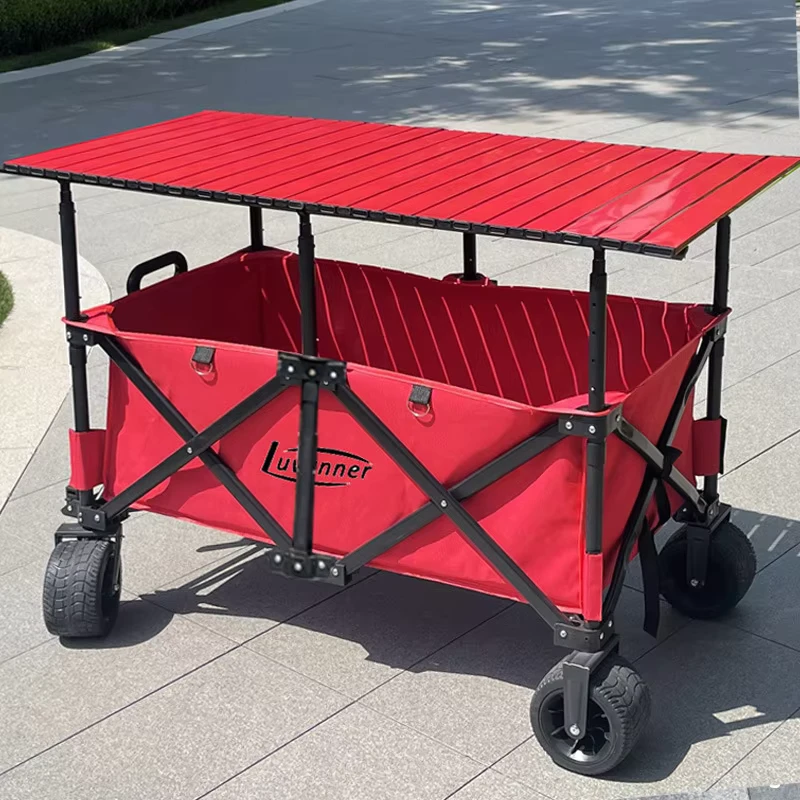 Outdoor Camp Cart Gather Night Market Stall Folding Mobile Lifting Table Board 110x60x60cm