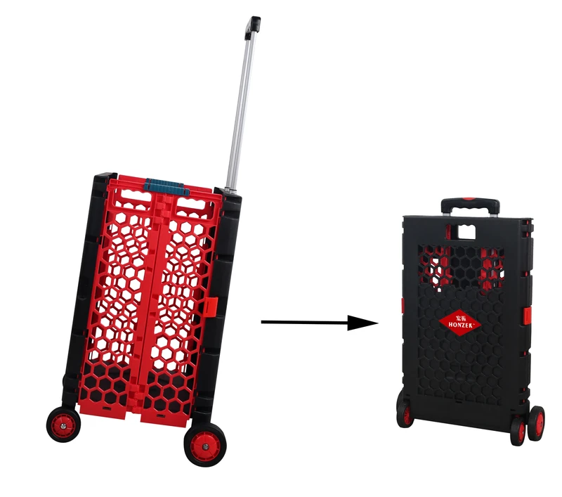 Outdoor Camping 4 Wheel Lightweight Folding Hand Trolley Cart 25KG Capacity Plastic Platform Structure