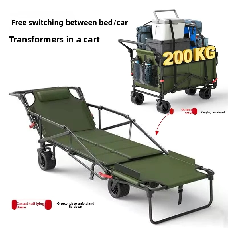 Outdoor Camping Beach Reclining Lie-down Push-up Foldable Push Able Chair with Universal Wheels Small Trolley Trailer