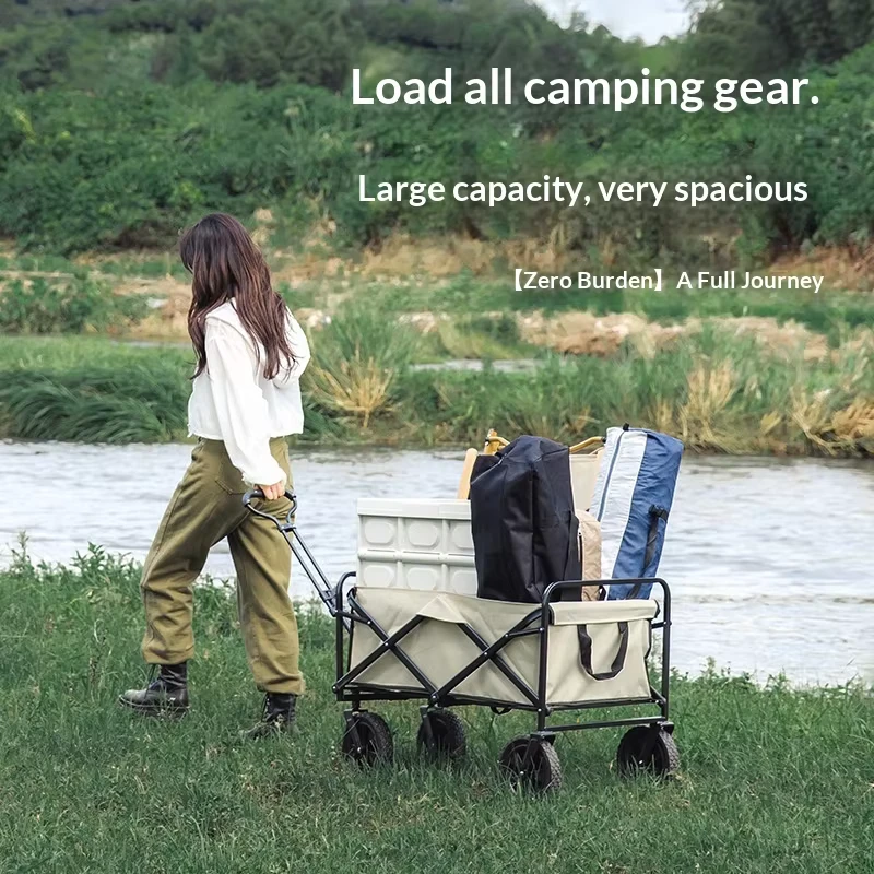 Outdoor Camping Car Campsite Vehicle Portable Picnic Trolley Small Trailer Stalls Folding Small Cart Metal 4-Wheel