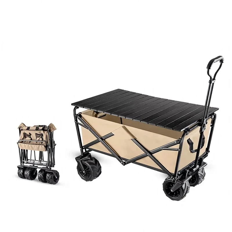 Outdoor Camping Car Folding Stall Trolley Picnic Handcart Foldable Lightweight Portable Fishing 4-Wheel Brake