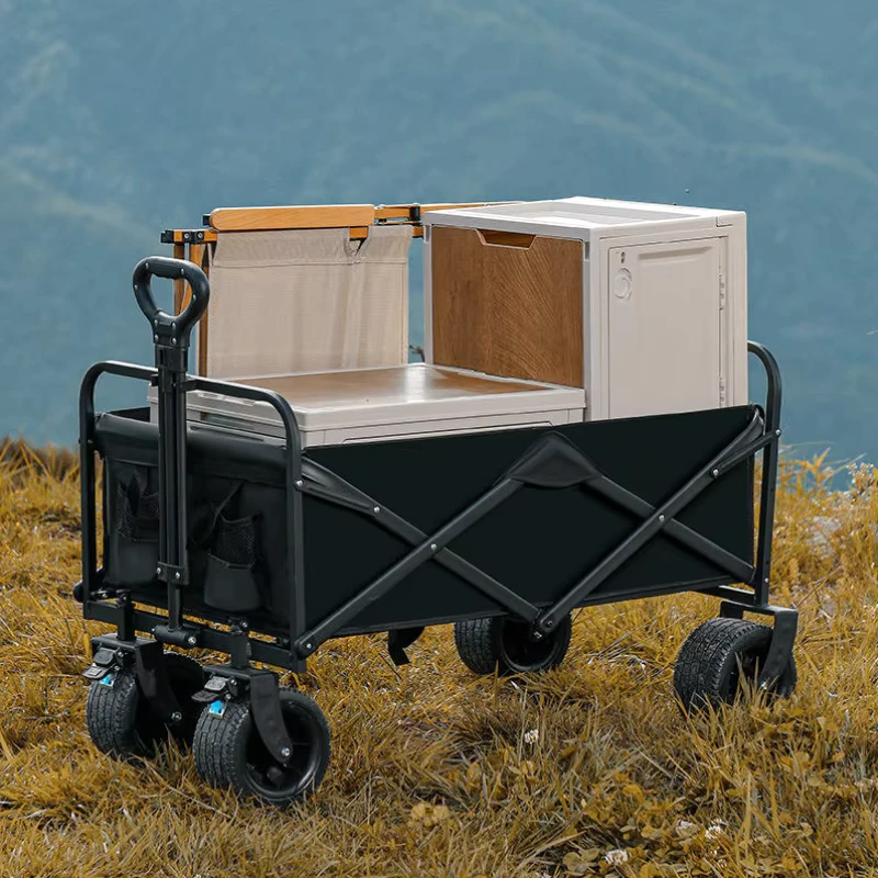 Outdoor Camping Car Trolley Portable Foldable Metal Small Trailer Picnic Hand Pulled Luggage Trailer