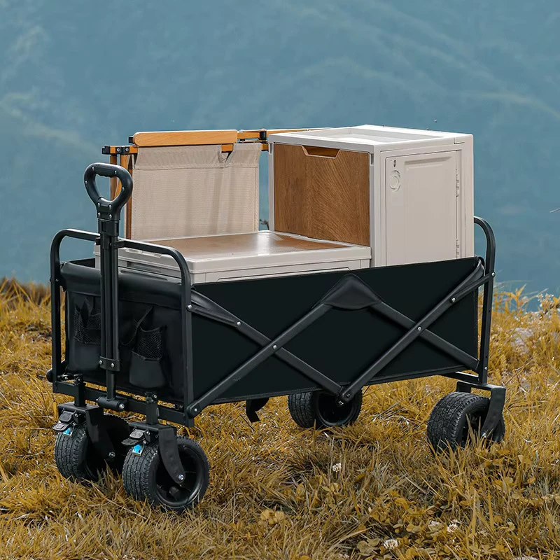 Outdoor Camping Cart Compact Trolley Portable Foldable Off-road Wheel Carbon Steel Large Size Reclining Seat Children Campsites