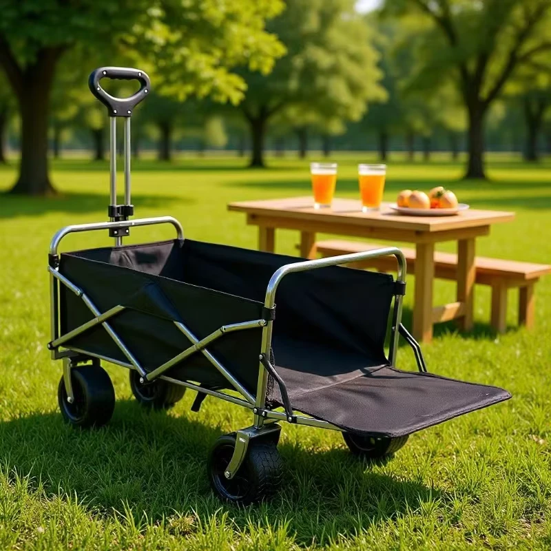 Outdoor Camping Cart Foldable Portable High Carbon Steel Grocery Shopping Cart for Campsite Car Stall Selling Manufacturer