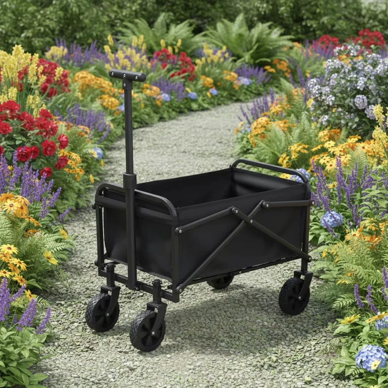 Outdoor Camping Cart Mini 30kg Black Shopping Cart Market Stal Portable Folding Luggage Trolley Camping Trailer Picnic Cart