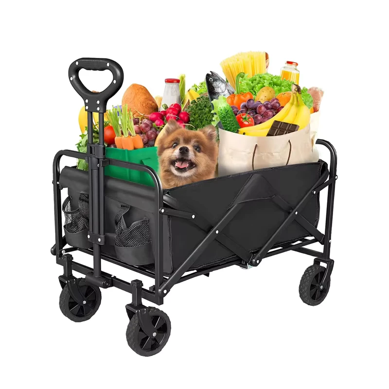 Outdoor Camping Cart with Silent Universal Wheels Cup Holders and Side Pockets Adjustable Handle for Camping Garden Picnic