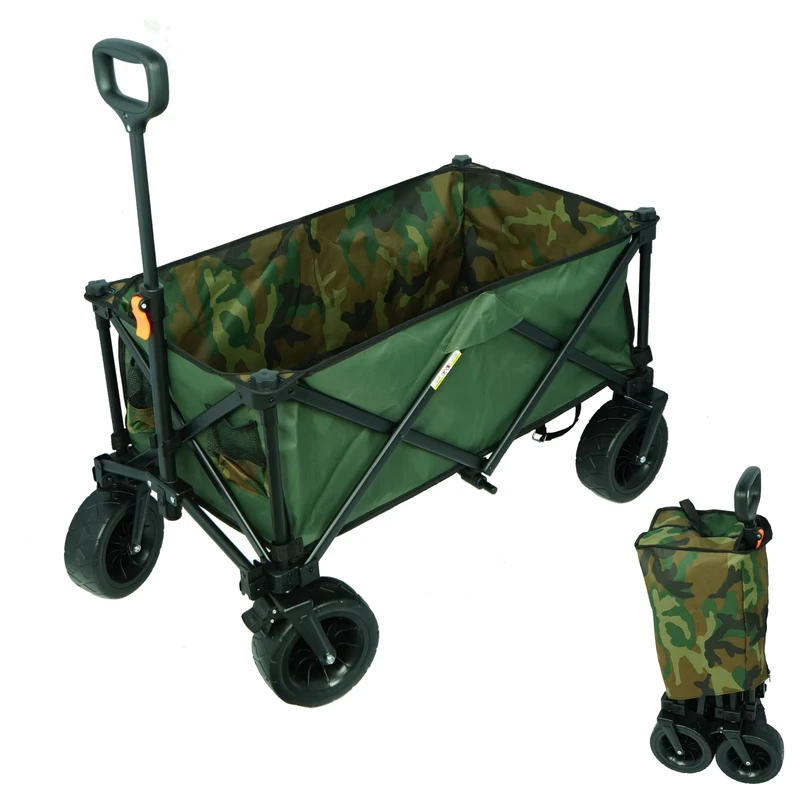 Outdoor Camping Collapsible Folding Wagon Cart Washable Heavy Duty Utility Beach Wagon Cart With Side Pocket and Brakes