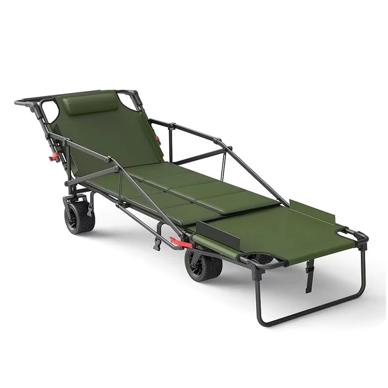Outdoor Camping Dual Purpose Hand Pulled Cart Folding Bed 150kg Load Capacity Portable Trolley Metal Shopping