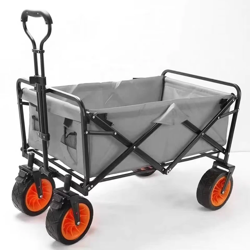 Outdoor Camping Family Easily Taken Shopping Folding Steel Four Wheel Beach Fishing Wagon Trolley Cart High Capacity for Picnic
