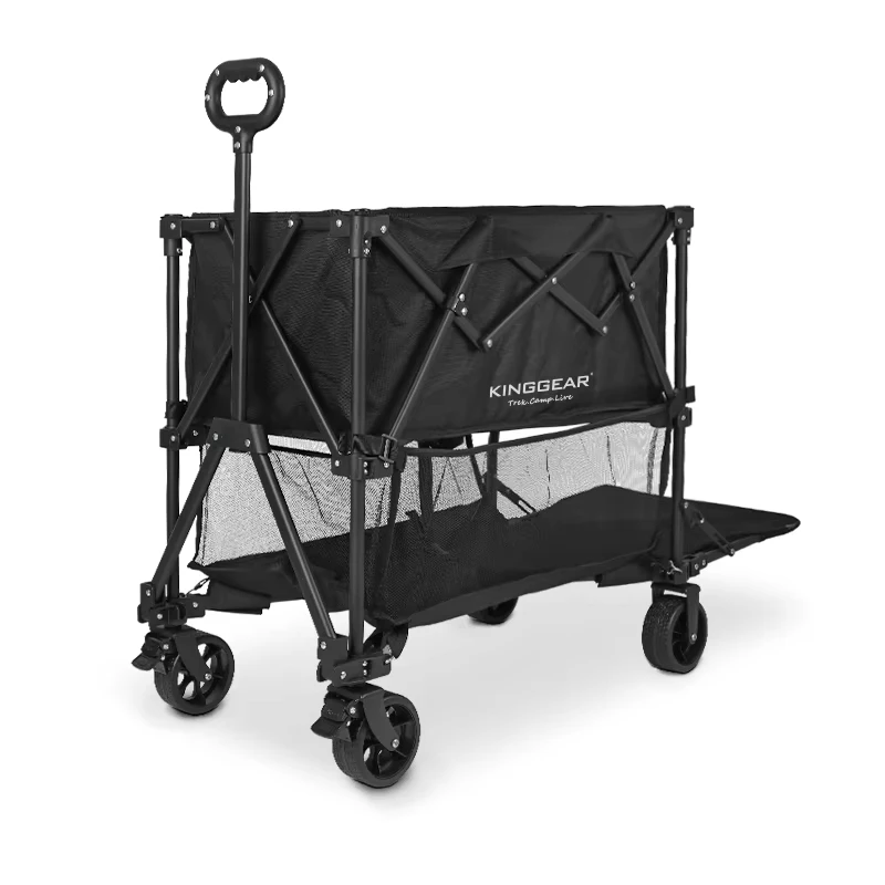 Outdoor Camping Fishing Extended Utility Folding Cart 170L Double Decker Wagon Collapsible Sports Wagon with Wheels
