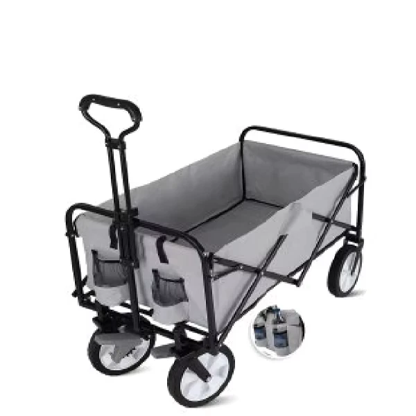 Outdoor Camping Foldable Collapsible Utility Cart Trolley with Canopy and Cup Holder for Hotels Beach Garden Use
