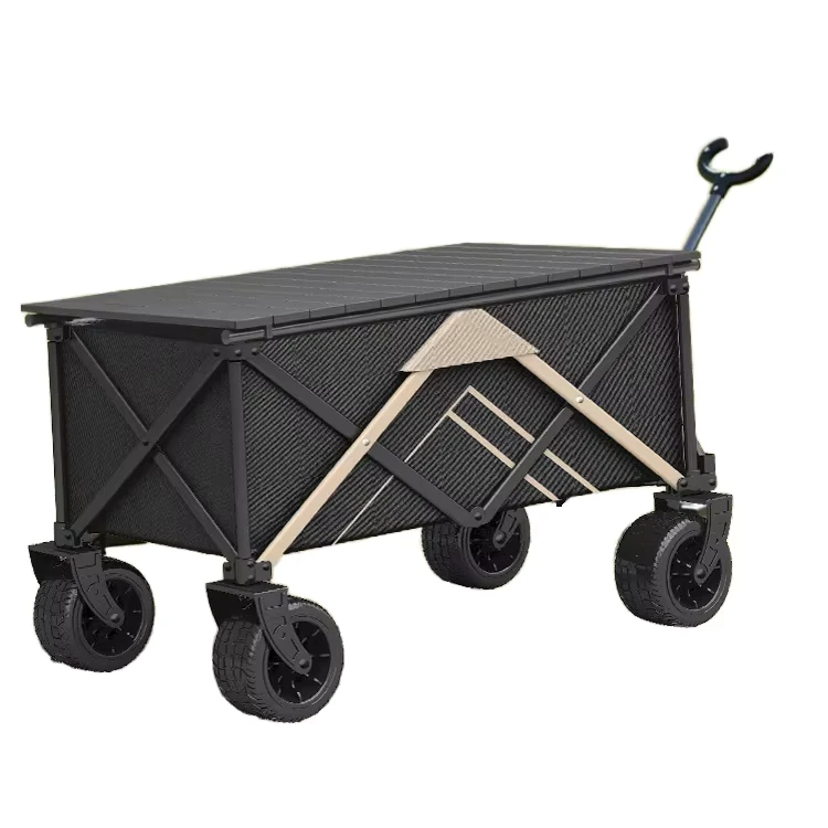 Outdoor Camping Foldable Four Wheel Steel Handcart Trolley with 3 Year Warranty Large Capacity Small Trailer for Shopping