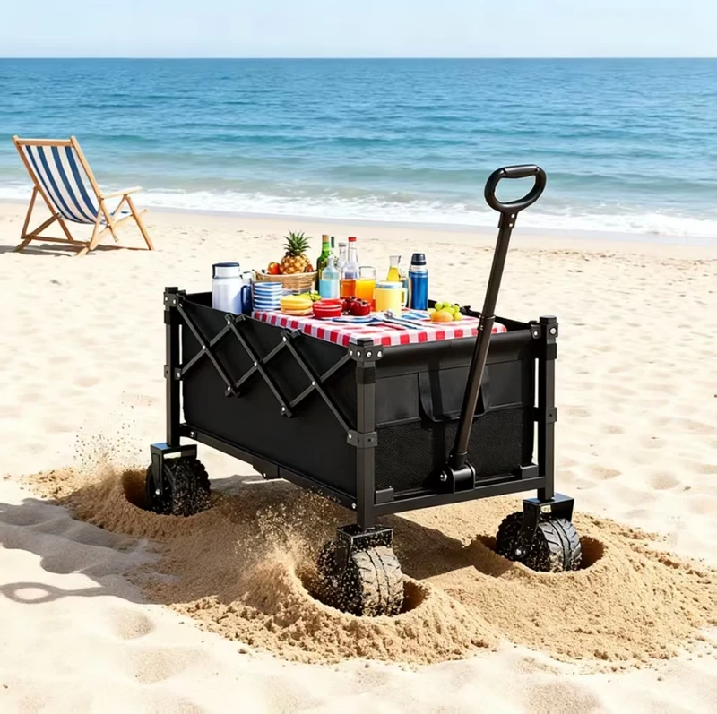 Outdoor Camping Large-Capacity Foldable Four-Wheel Detachable Handle Swivel Wheel Stall Trolley Trailer Picnic Barbecue Shopping