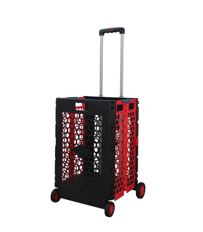 Outdoor Camping Storage Box Hollow Out Plastic Shopping Cart Folding Utility Rolling 4 Wheel Collapsible Cart Trolley