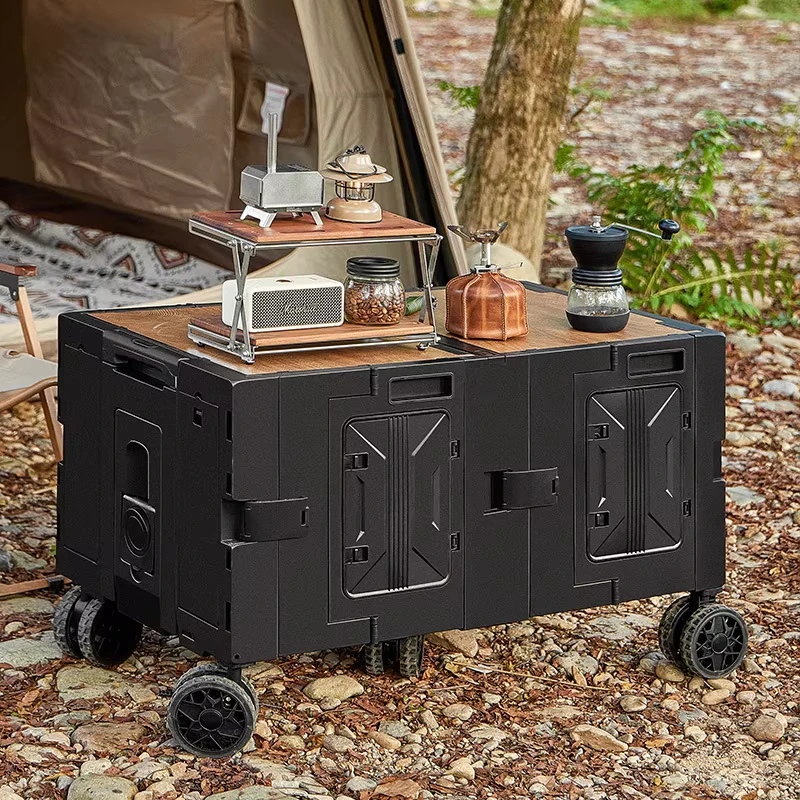 Outdoor Camping Trolley Foldable Carry On Travel Cart Portable Picnic Utility Cart Camp Storage Box High Precision