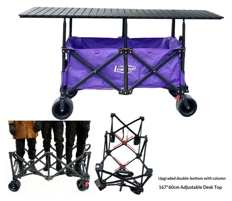 Outdoor Camping Wagon OEM Multifunctional Folding Cart Portable Night Market Cart with Sunshade Awning Logo Customization