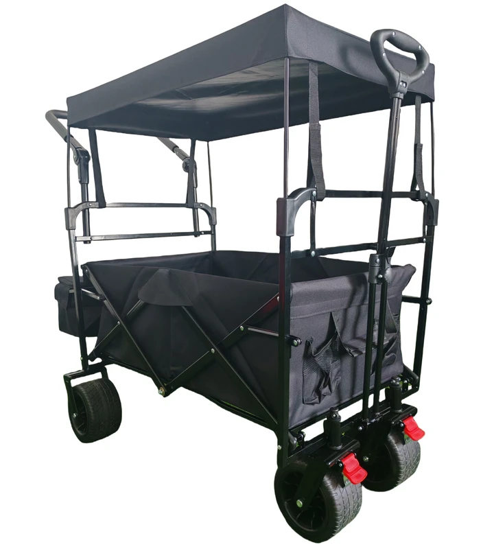 Outdoor Collapsible Folding Trolley Cart Large Capacity Utility Wagon Folding Camping Wagon Trolley Stroller with Canopy