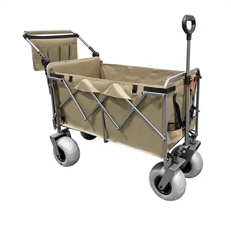 Outdoor Collapsible Wagon Utility Folding Cart Heavy Duty All Terrain Wheels Shopping Camping Garden With Side Bag Cup Holders