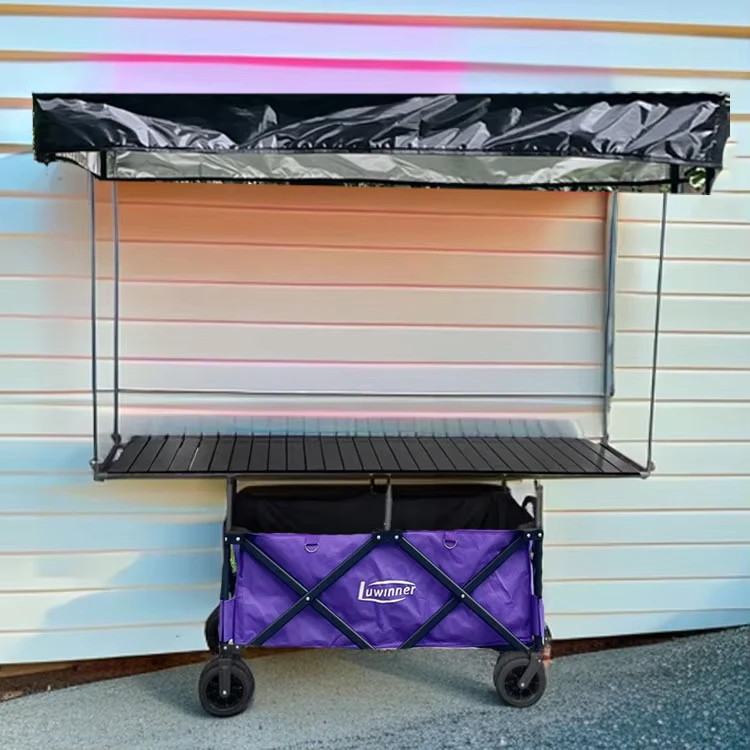 Outdoor Custom Four-Wheel Wide Folding Cart Garden Wagon Beach Camping Wagon with Removable Sunshade 110x60x60cm