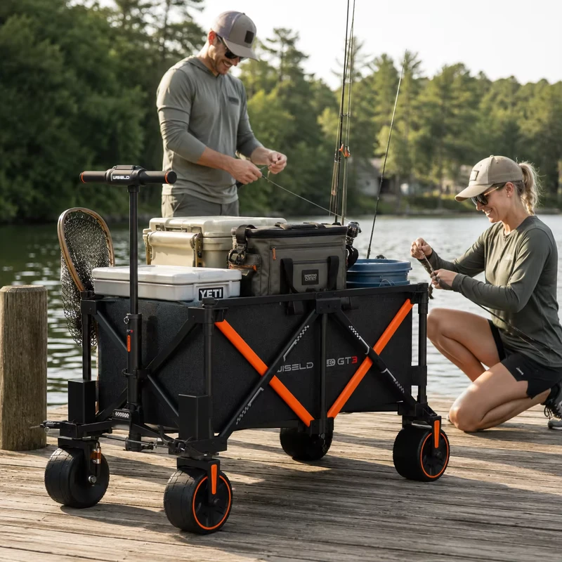 Outdoor Electronic Folding Wagon Cart Heavy Duty Collapsible Four-wheel Trolley Practical Tool for Fishing Camping & Shopping