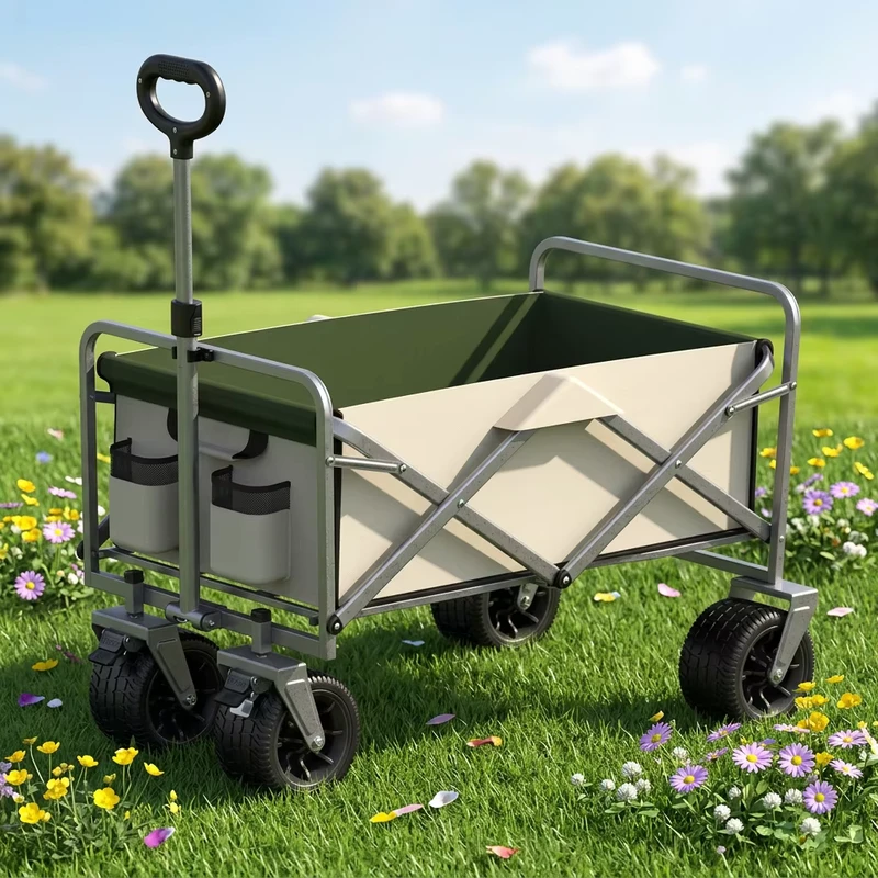 Outdoor Enclosed Four Wheel Foldable Heavy Duty Steel Beach Fishing Picnic Camping Trolley Portable Shopping Tools Folding Wagon