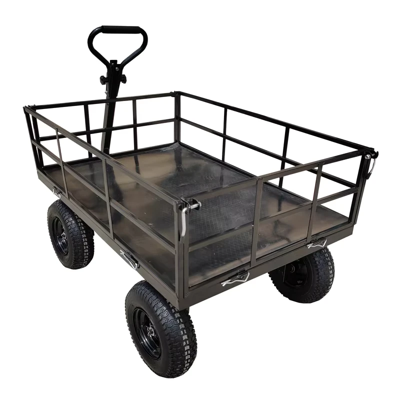 Outdoor Farm Yard Lawn Garden Camping 2-in-1 Wagon Cart Heavy Duty Utility Wagon Rotating Handle Steel Mesh Garden Cart