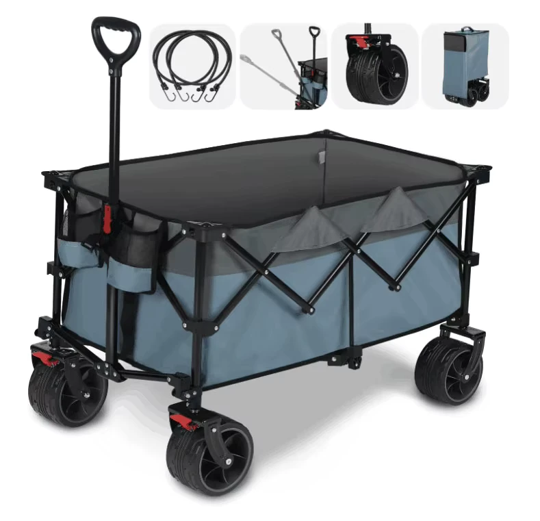 Outdoor Foldable Camping Vehicle Multipurpose Cart Trolley Wagon Metal Beach Garden Camping Cart Storage Camping Cart