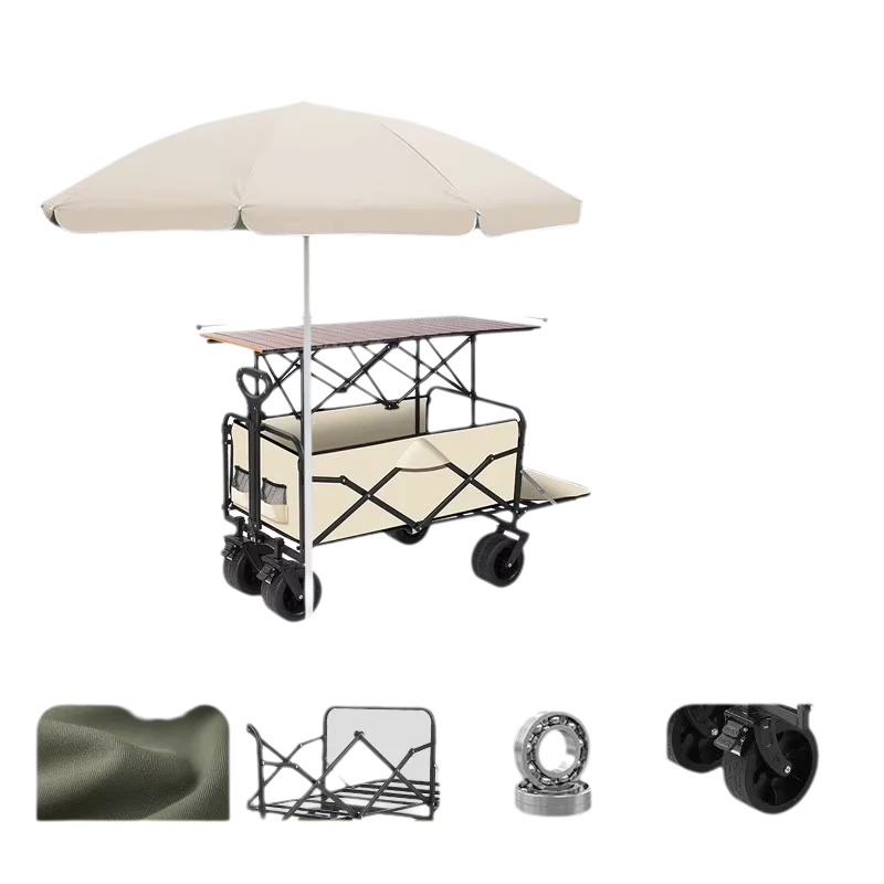 Outdoor Foldable Four Wheel Camping Cart Camper Trolley Portable Picnic Hand Pulled Storage Trailer