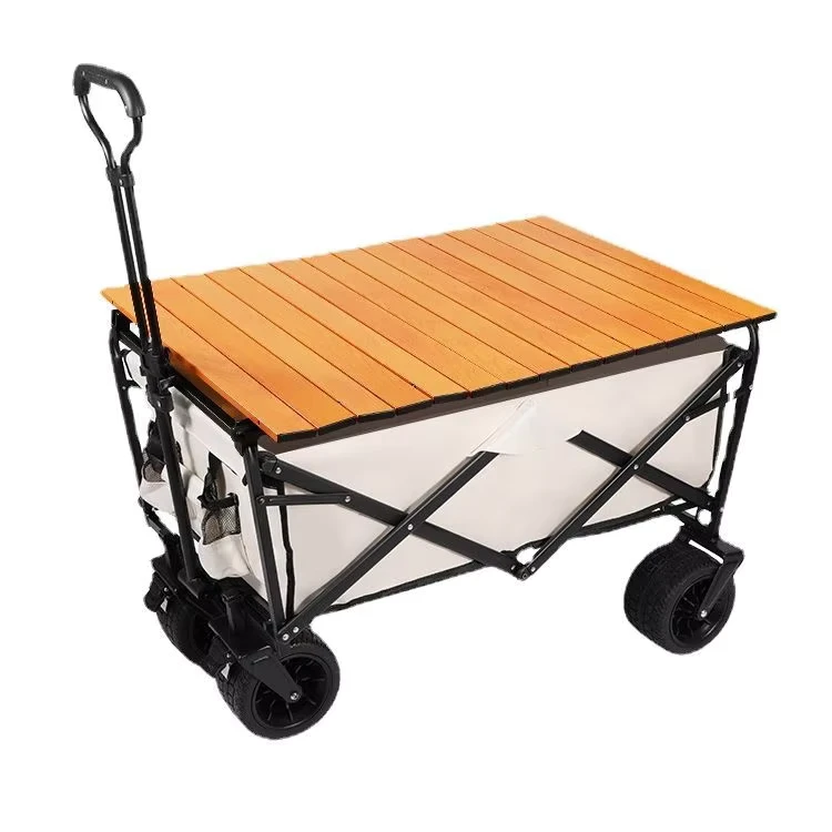 Outdoor Foldable Metal Picnic Cart for Kids Large Travel Trailer with Swivel Wheels and One Button Speed Driving